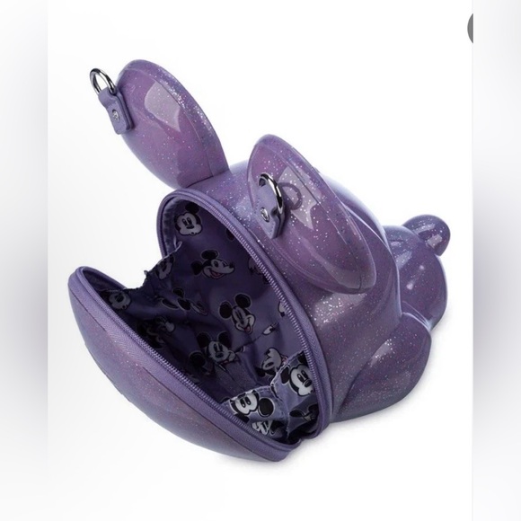 Disney Parks Mickey Mouse Loungefly Molded Head Purple Glitter Crossbody - Picture 4 of 4